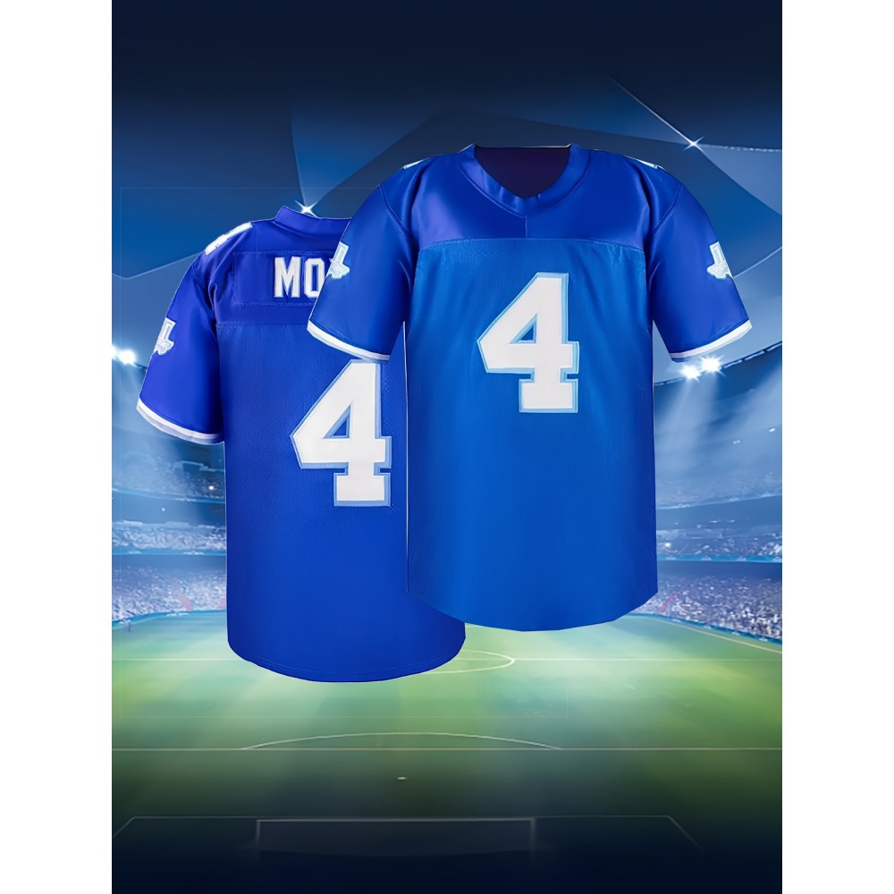 Men's #4 Blue American Football Jersey - V-Neck, 