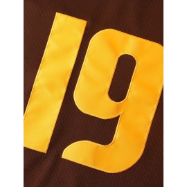 Men's Baseball Sweatshirt #19 - Brown V-Neck Polyester Pullover with Yellow '19' & Letter Design, Loose Fit for Casual, Team Sports, Outdoor Activities (S-3XL), Versatile Pullover, Relaxed Fit Top, Quality Stitching