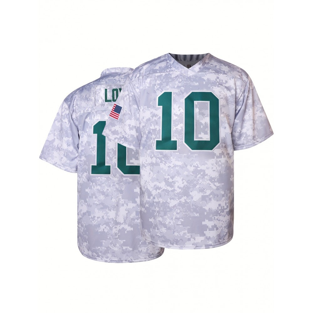 Men's #10 Camouflage American Football Jersey - V-Neck,, Loose Fit for Spring, Summer, Fall Sports & Casual Wear, Sizes S-XXXL
