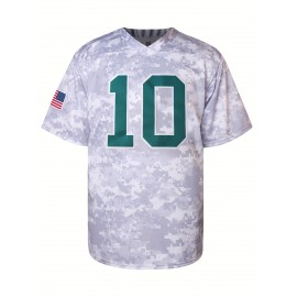 Men's #10 Camouflage American Football Jersey - V-Neck,, Loose Fit for Spring, Summer, Fall Sports & Casual Wear, Sizes S-XXXL