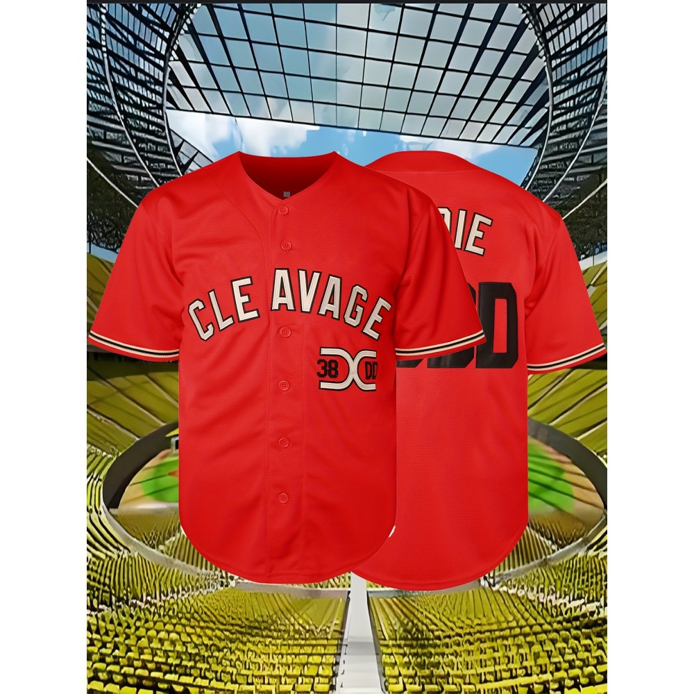 Men's #3800 V-Neck Embroidered Baseball Jersey - Breathable Polyester, Button Closure, Loose Fit for Sports & Casual Wear