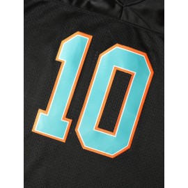 Men's #10 Embroidered Black Football Jersey - Breathable, Casual V-Neck Sports Shirt for All Seasons