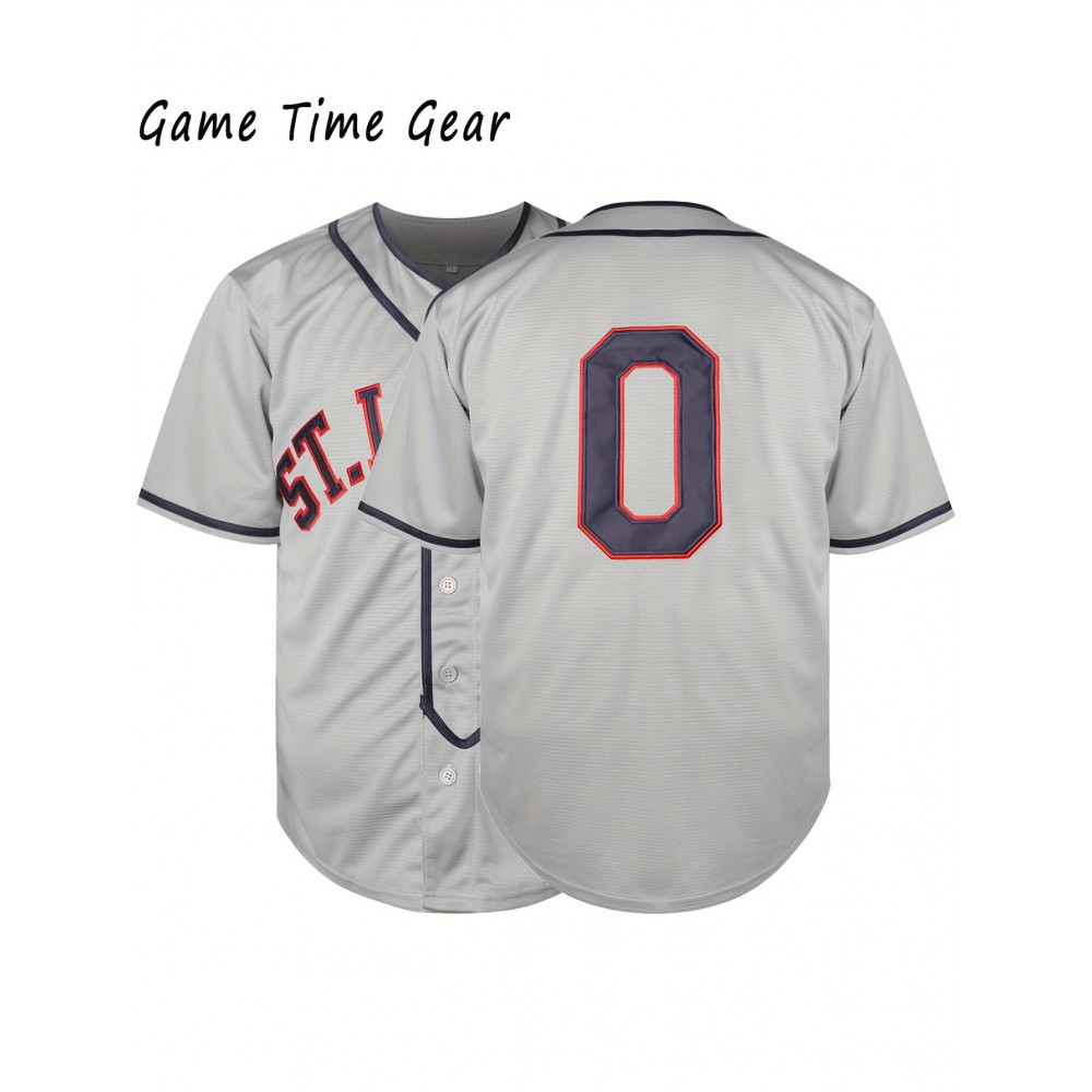 Men's Gray V-Neck Baseball Jersey - 