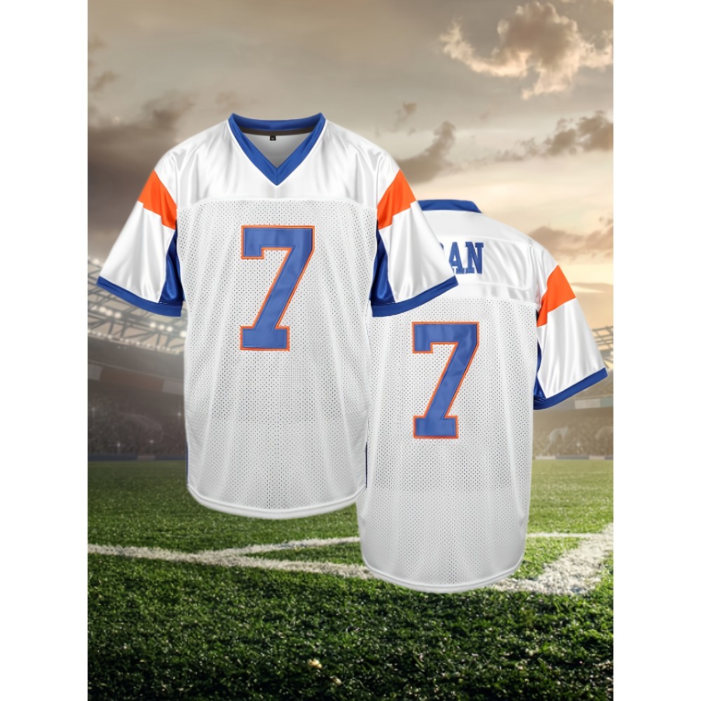 Men'S #7 White American Football Jersey - Breathable, Embroidered V-Neck Rugby Sweatshirt For Parties & Sports, SizS--XXXL