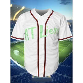 ATLiens 96 Navy Blue Men's Baseball Jersey - Stitched, Stretch Knit Fabric for Comfortable, Casual & Outdoor Team Sports, V-Neck, 