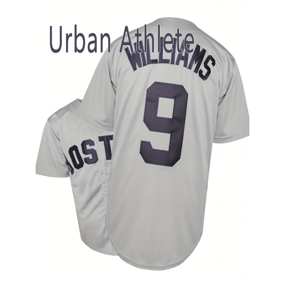 Men'S #9 Baseball Jersey Top - Embroidered Alphabet Number Vintage Style, Polyester Knit Fabric, V-Neck, Loose Fit, Sports-Themed For Baseball, Outdoor Activities - Spring/Summer/Fall/Winter Collection