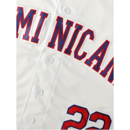 Men'S #22 Embroidered Baseball Jersey, Polyester V-Neck Sports Jersey, Breathable, Comfort Fit, with Button Closure, for Casual, Training, Hiking, Cycling, Fishing, Team Sports, Spring/Summer/Fall