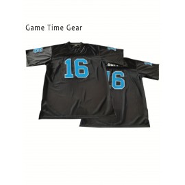 [Durable Build] Men's #16 Black American Football Jersey - Authentic V-Neck, Breathable Polyester, Sports Shirt for Team Training & Casual Wear - Machine Washable
