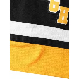 Men's #87 Black & Yellow Ice Hockey Jersey - Embroidered, Breathable Polyester, V-Neck Captain's Sweatshirt for Sports, Casual Streetwear, Machine Washable