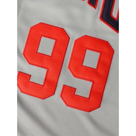 1pc Cleveland Sports Men's Baseball Jersey - V-Neck Loose Fit Polyester Knit Top with VAUGHN 99 Design, Red & Blue Accents, All-Season Casual & Festive Wear for Baseball, Parties, Outdoor Activities, Sports Apparel, Sporty Vneck Style, Detailing