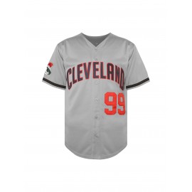 1pc Cleveland Sports Men's Baseball Jersey - V-Neck Loose Fit Polyester Knit Top with VAUGHN 99 Design, Red & Blue Accents, All-Season Casual & Festive Wear for Baseball, Parties, Outdoor Activities, Sports Apparel, Sporty Vneck Style, Detailing