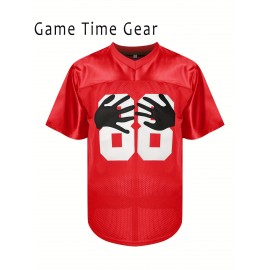 Men's Green #88 Breathable V-Neck Rugby Shirt, Embroidered American Sports Training Match Suit, Short Sleeved, Polyester, Outdoor Activities Apparel|Embroidered Sports Top|Breathable Fabric