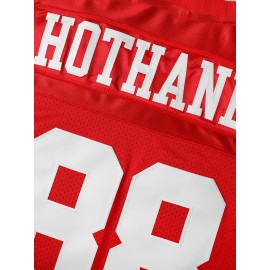 Men's Green #88 Breathable V-Neck Rugby Shirt, Embroidered American Sports Training Match Suit, Short Sleeved, Polyester, Outdoor Activities Apparel|Embroidered Sports Top|Breathable Fabric