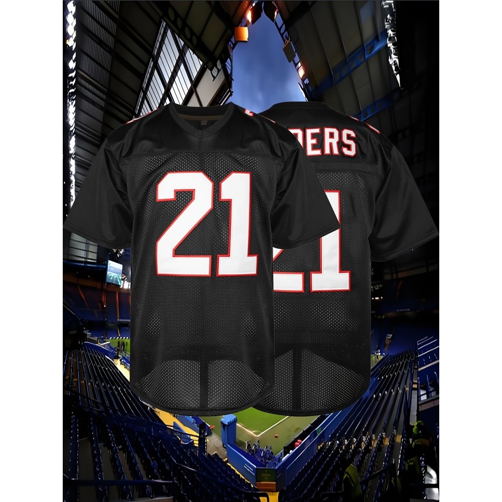 Men's #21 Black American Football Jersey - V-Neck,, Breathable Polyester for Training, Team Sports & Casual Wear - Sizes S to XXXL, Sports Jersey | Sporty Look | Polyester Fabric