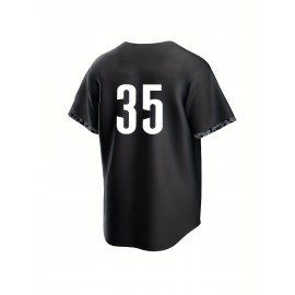 #35 Men'S Casual Embroidery Design Short Sleeve V-neck Loose Button Up Shirt, Men'S Baseball Jersey For Training And Games