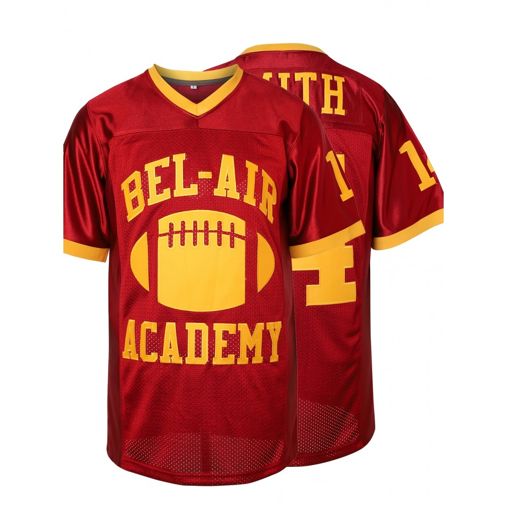 1pc Bel-Air Academy Men'S Football Jersey - All-Stitched Embroidery, V-Neck, Loose Fit, Breathable Polyester, Sports Style for Casual, Team Sports, Outdoor Activities - Versatile for All Seasons