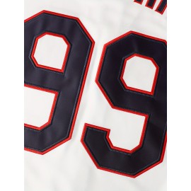 #99 White Jersey Men'S Embroidery Stitched Short Sleeve V Neck Loose Button Up Shirt, Men'S Baseball Jersey, Summer Party And Street