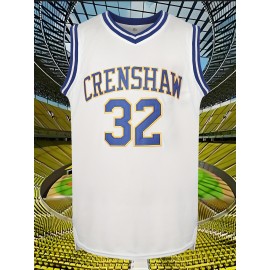 Men's #32 Embroidered Basketball Jersey - 100% Polyester, Stretch Fabric, V-Neck, Sleeveless Sports & Casual Wear for Adults and Teens - Machine Washable