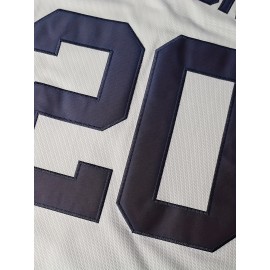 Men's #20 Embroidered Gray Baseball Jersey - Breathable V-Neck, 100% Polyester, Loose Fit for Sports, Casual & Outdoor Wear, Sizes S-3XL