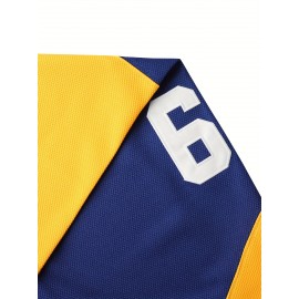 1pc Men'S Ice Hockey Jersey - Polyester V-Neck Long Sleeve Top with Embroidered Lettering, Breathable Knit Fabric, Sports & Casual Wear, Sizes S-3XL