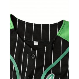 Men'S #1 Letter Embroidery Short Sleeve V-neck Loose Button Up Shirt, Men'S Summer Retro Casual Baseball Jersey, Party And Festival