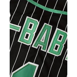 Men'S #1 Letter Embroidery Short Sleeve V-neck Loose Button Up Shirt, Men'S Summer Retro Casual Baseball Jersey, Party And Festival