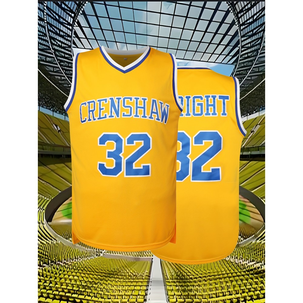 Men's #32 Embroidered Basketball Jersey - 100% Polyester, Stretch Fabric, V-Neck, Sleeveless Sports & Casual Wear for Adults and Teens - Machine Washable