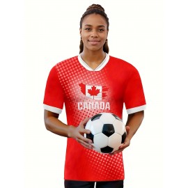Women's Large Size Professional Sports Fabric Creative Pattern Print North American National Team Soccer Jersey T-shirt, Soccer Jersey Flag Uniforms Shirts, Breathable And Lightweight, Moisture-Wicking, As Gifts For Sports Fans